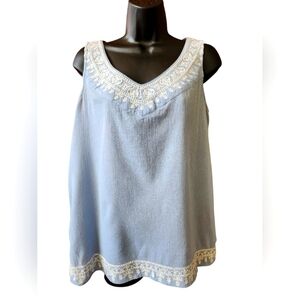 J Jill Embroidered Blue Amd Ivory Sleeveless Top  S